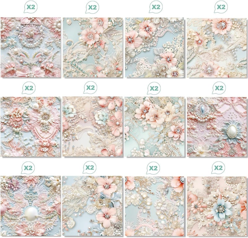 WLXTREE Scrapbook Paper 6x6, 24 Sheets Vintage Scrapbooking Floral Single-Side Card Stock Paper Pack for Art Album Junk Journal CardMaking Decorative Scrapbook Supplies - Image 3